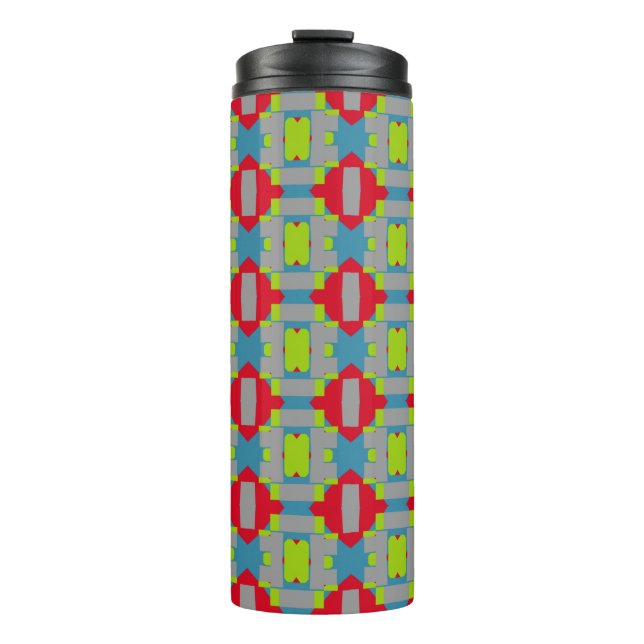 Abstract Multicolored Pattern with Red Diamonds Thermal Tumbler (Front)