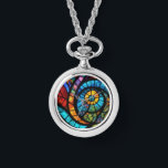 Abstract Multicolored stainglass watch necklace<br><div class="desc">An original abstract stainglass ai artwork</div>