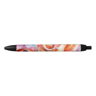 Abstract Multicolored Swirls Black Ink Pen