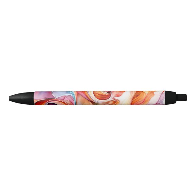 Abstract Multicolored Swirls Black Ink Pen (Front)