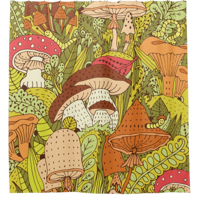 Abstract Mushroom Forest: Artistic Pattern Shower Curtain (Front)