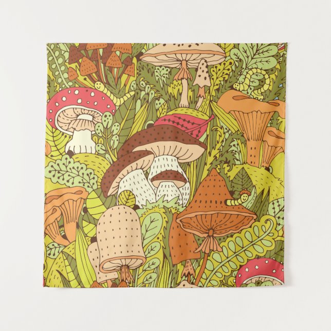 Abstract Mushroom Forest: Artistic Pattern Tapestry (Front)