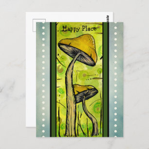 Abstract Mushrooms In Watercolor. Postcard