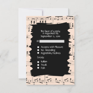 Abstract Music Black and Peach RSVP w Menu Choice