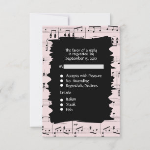 Abstract Music Black and Pink RSVP w Menu Choice