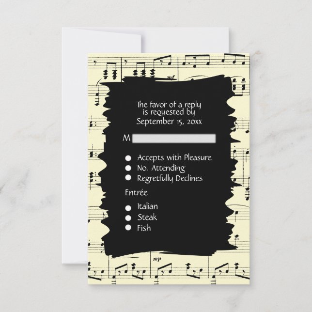 Abstract Music Black and Yellow RSVP w Menu Choice (Front)