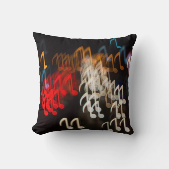 Abstract music notes: lights bokeh background cushion (Front)