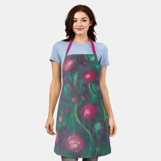 Abstract muted red roses apron (Worn)