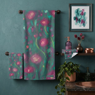 Abstract muted red roses bath towel set