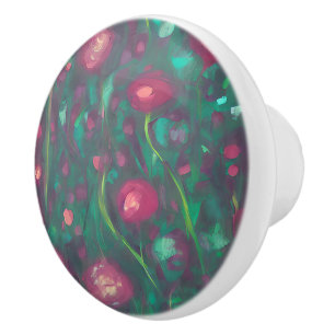 Abstract muted red roses ceramic knob