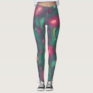 Abstract muted red roses leggings