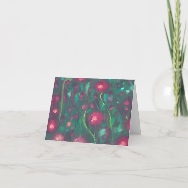 Abstract muted red roses note card (Front)