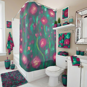 Abstract muted red roses shower curtain