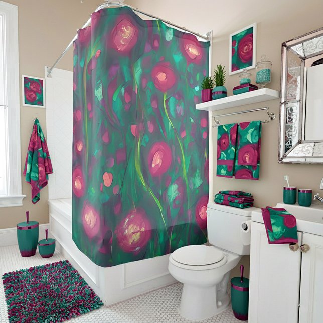 Abstract muted red roses shower curtain (Creator Uploaded)
