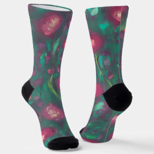 Abstract muted red roses  socks