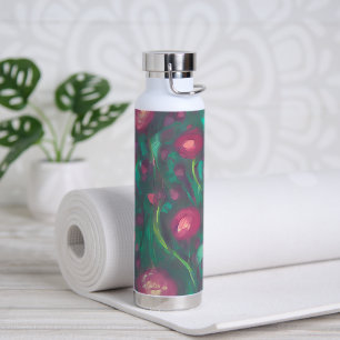 Abstract muted red roses water bottle
