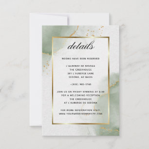 Abstract Muted Sage Gold Marbled Details RSVP Card