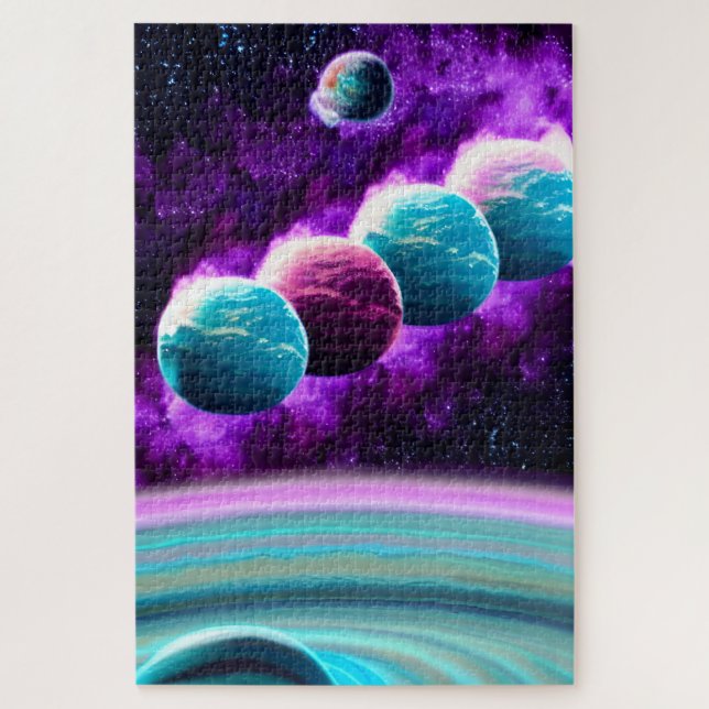 Abstract Mystical Purple and Turquoise Universe  Jigsaw Puzzle (Vertical)
