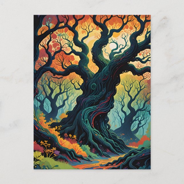 Abstract Mystical Trees Holiday Postcard (Front)