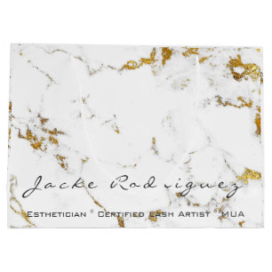 Abstract Name White Gold Marble Stone Minimal Lux Large Gift Bag