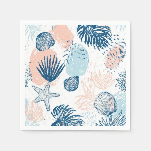 Abstract Nautical Beach Blue Peach Distressed (1) Napkin (Front)