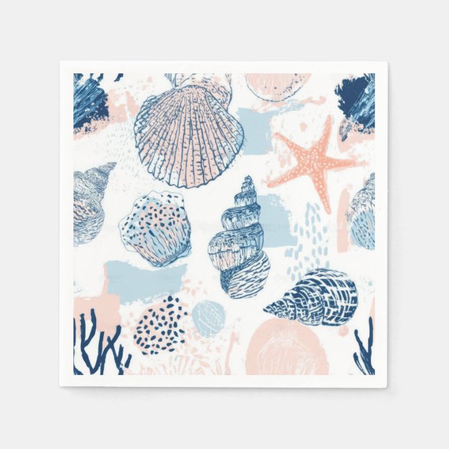 Abstract Nautical Beach Blue Peach Distressed (2) Napkin (Front)