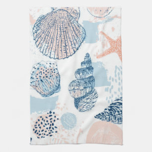 Abstract Nautical Beach Blue Peach Distressed (2) Tea Towel