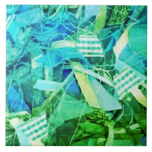 Abstract Nautical Gradient Blue Teal Green Striped Tile