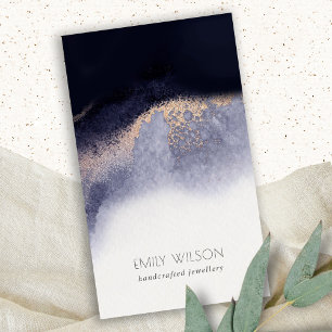 Abstract Navy Black Gold Foil Watercolor Wash Business Card