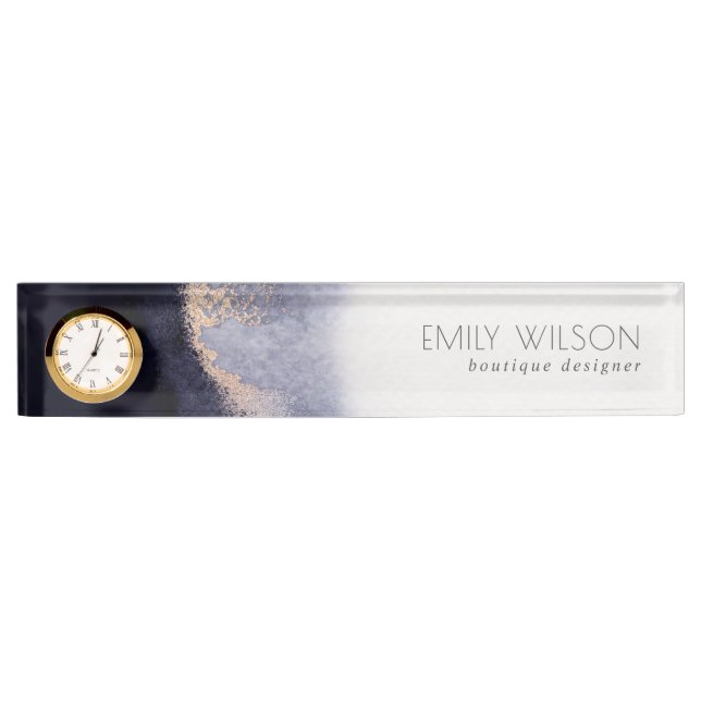 Abstract Navy Black Gold Foil Watercolor Wash Nameplate (Front)