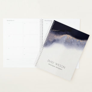 Abstract Navy Black Gold Foil Watercolor Wash Planner