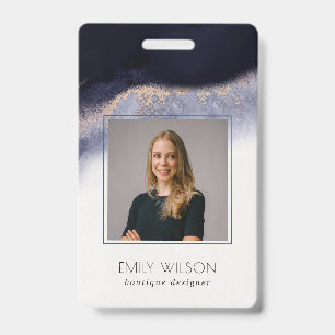 Abstract Navy Black Gold Watercolor Wash Photo ID Badge