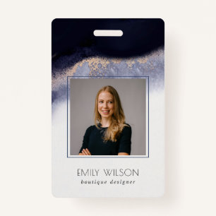 Abstract Navy Black Gold Watercolor Wash Photo ID Badge