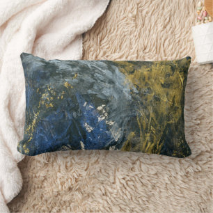 Abstract Navy Blue Black Gold Art Lumbar Cushion