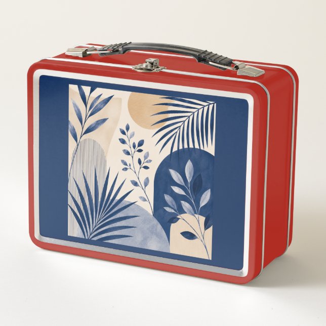 Abstract Navy Blue Boho Botanical Lunch Box (Front)