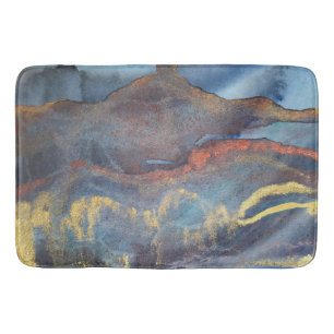 Abstract Navy Blue Gold Watercolor Elegant Modern Bath Mat