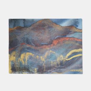 Abstract Navy Blue Gold Watercolor Elegant Modern Doormat