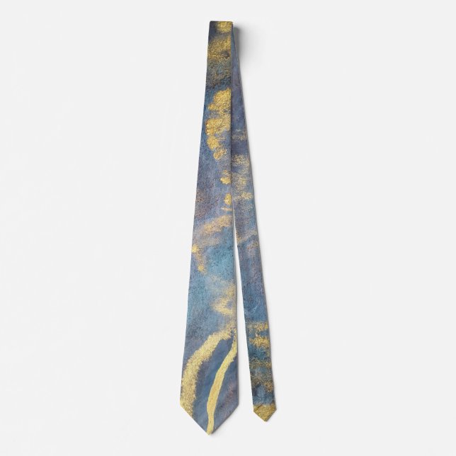  Abstract Navy Blue Gold Watercolor Elegant Modern Tie (Front)