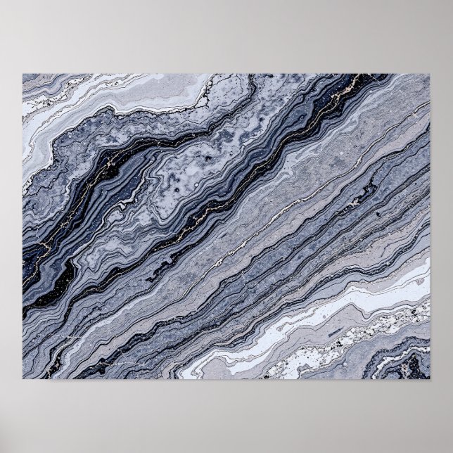 Abstract Navy Blue Grey Marble Stone vein Texture  Poster (Front)
