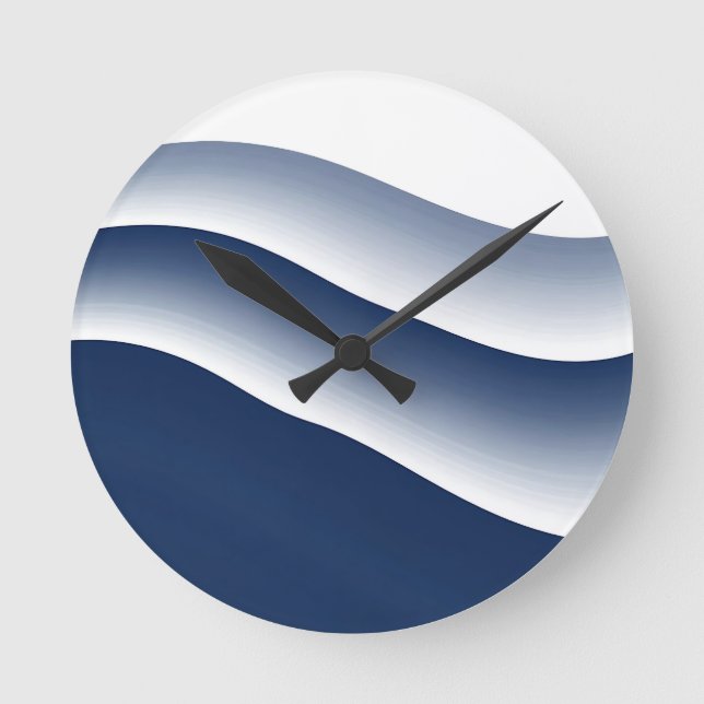 Abstract Navy Blue Ocean Waves Round Clock (Front)