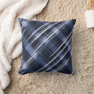 Abstract Navy Blue Plaid Chequered Pattern  Cushion