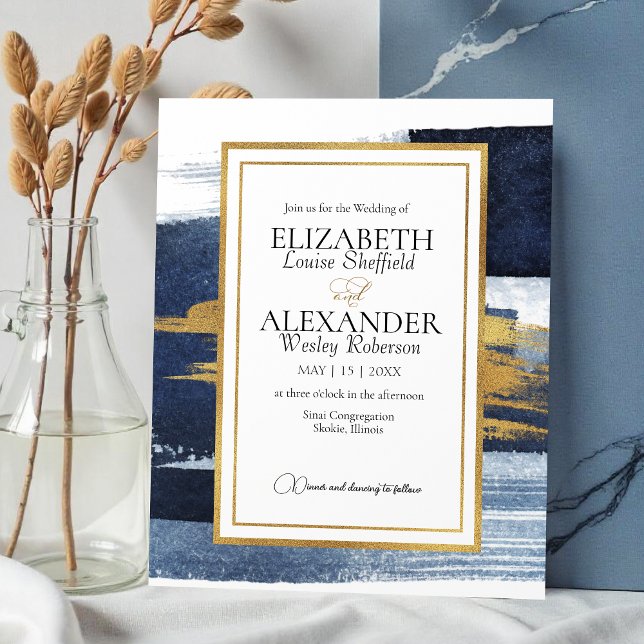 Abstract Navy Blue Watercolor Gold Frame Wedding (Creator Uploaded)