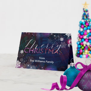 Abstract Navy Magenta Snowflake Christmas Holiday Card
