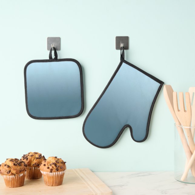 Abstract navy marine blue pure colour trend modern oven mitt & pot holder set (Insitu(Hanging))