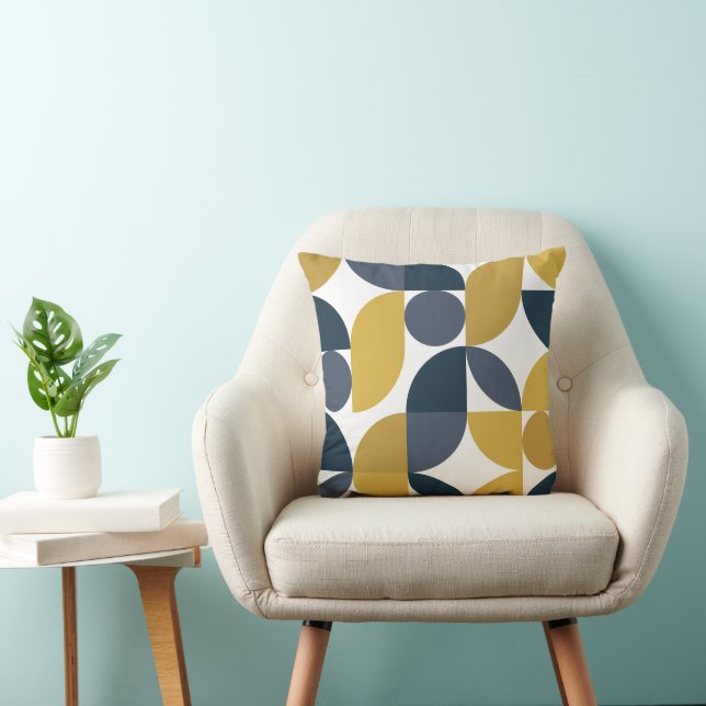 Abstract Navy Mustard Geometric Pattern Cushion (Chair)
