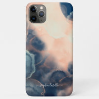 Abstract Navy, Pink & Mint Watercolor Agate Name