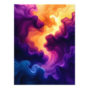 Abstract Navy, Purple & Yellow Watercolor Art Photo Print