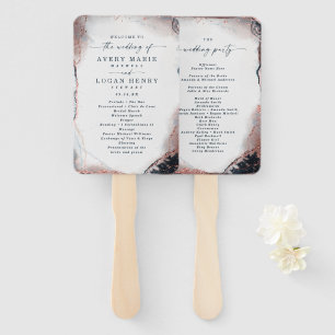 Abstract Navy & Rose Gold Wedding Ceremony Program Hand Fan