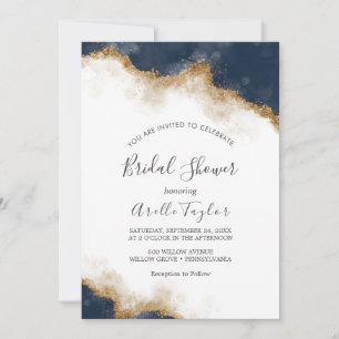 Abstract Navy Watercolor Bridal Shower Invitation