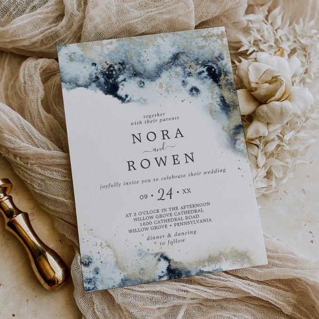 Abstract Navy Watercolor Casual Wedding Invitation (Creator Uploaded)